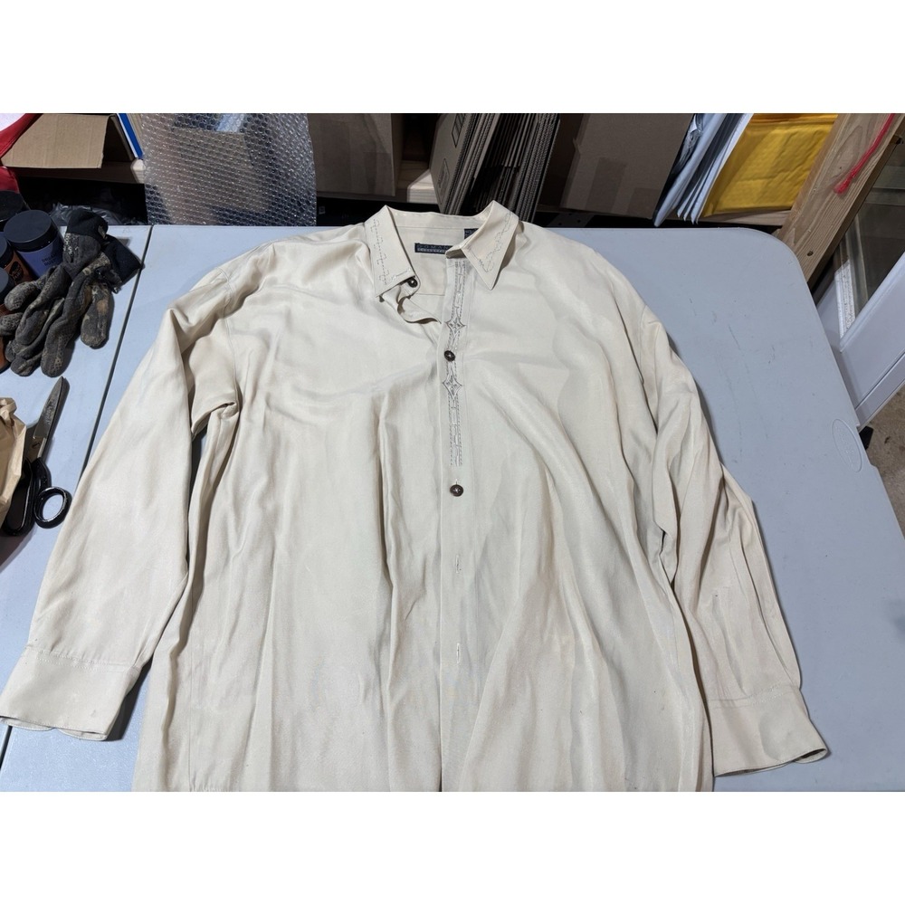 Vintage Domani Collection Dress Shirt Mens XL Cream W/embellishments